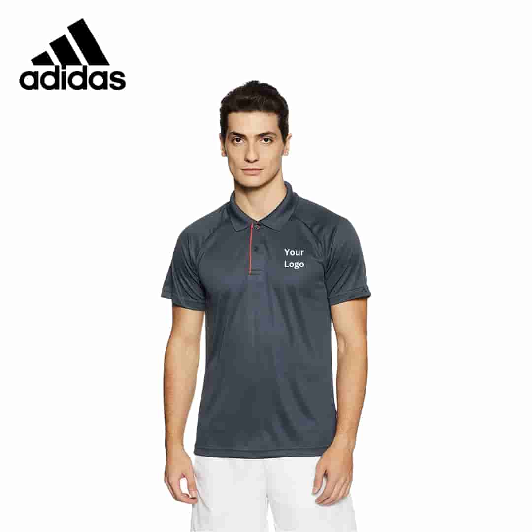 Adidas Men Solid Polo Neck Grey T Shirt