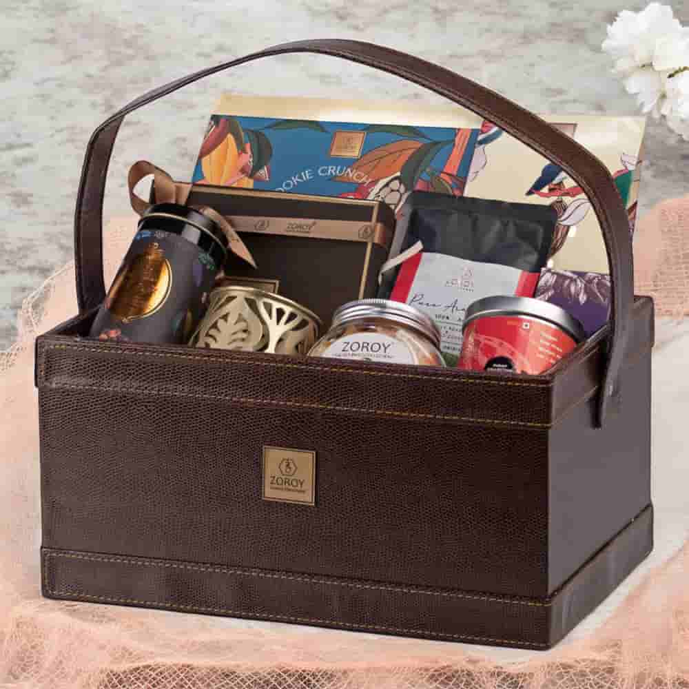 Zoroy Luxury Chocolate The Club Basket | Belgian Style Chocolate | Chocolate Coated Nuts And Fruits | Arabica Coffee