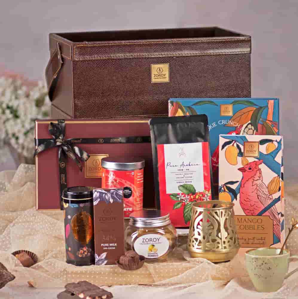 Zoroy Luxury Chocolate The Club Basket | Belgian Style Chocolate | Chocolate Coated Nuts And Fruits | Arabica Coffee