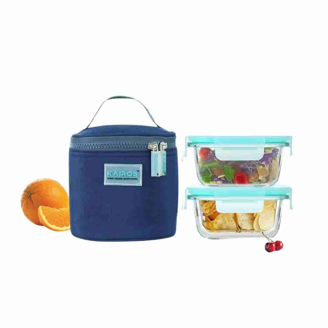 Karios Glass Dual Lunch Box With Bag