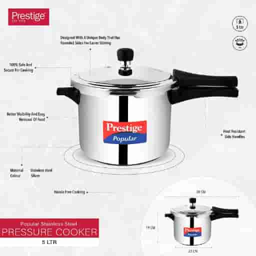 Prestige 20652 Popular Stainless Steel Pressure Cooker 5 Ltr