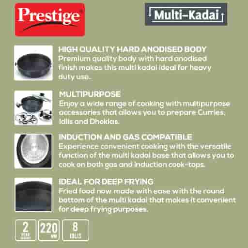 Prestige 30610 Hard Anodized Multi Kadai, 220 mm