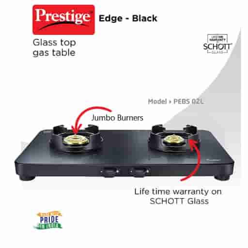 Prestige Edge Glass Manual Gas Stove 2 Burner