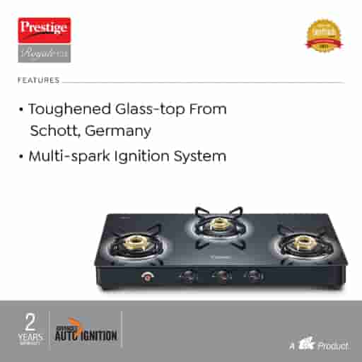 Prestige Royale Plus Schott Glass 3 Burner Gas Stove