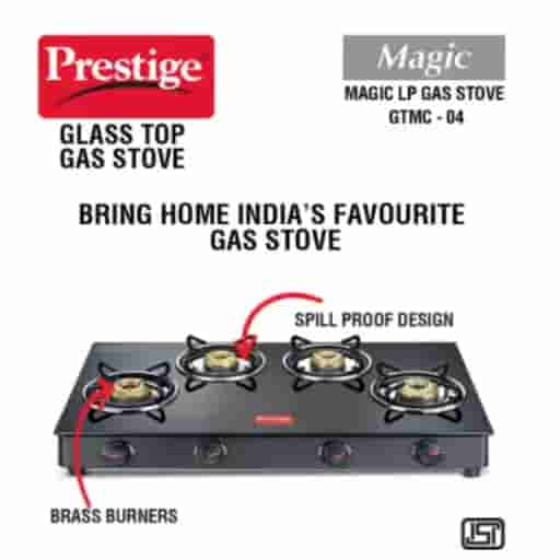 Prestige 40360 Magic GTMc 04 Burner Gas Stove (Black)