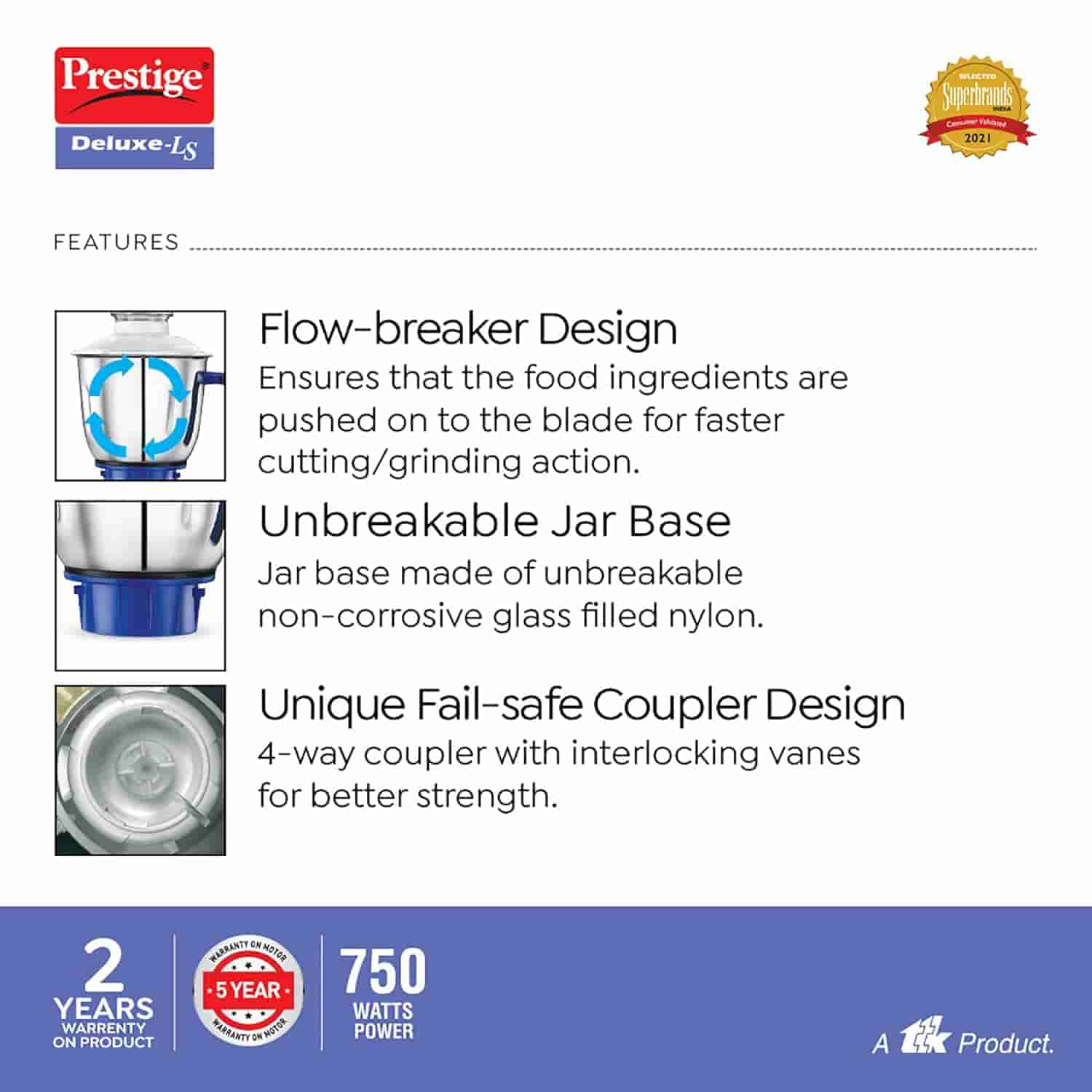 Prestige 42548 Deluxe LS Blue Mixer Grinder