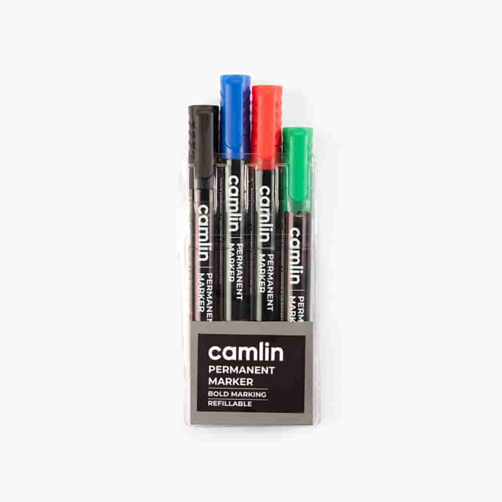 Camlin Permanent Markers Assorted Pouch Of 4 Shades