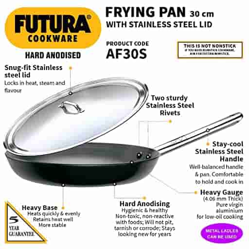 Hawkins AF30S Frying Pan (Stainless Steel Handle) 30 cm With SS Lid