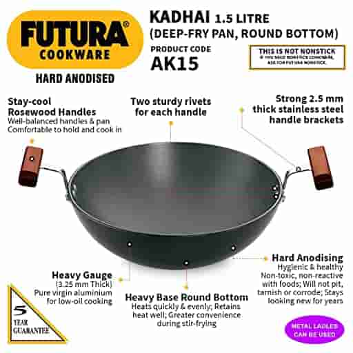 Hawkins AK15 Deep-Fry Pan (Round Bottom) 1.5 Ltr (Kadhai)