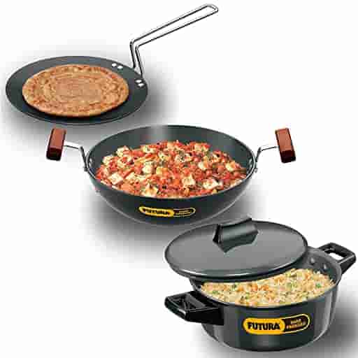 Hawkins ASET4 Futura Hard Anodised Cookware Set (Tava,Bowl and Fry Pan)