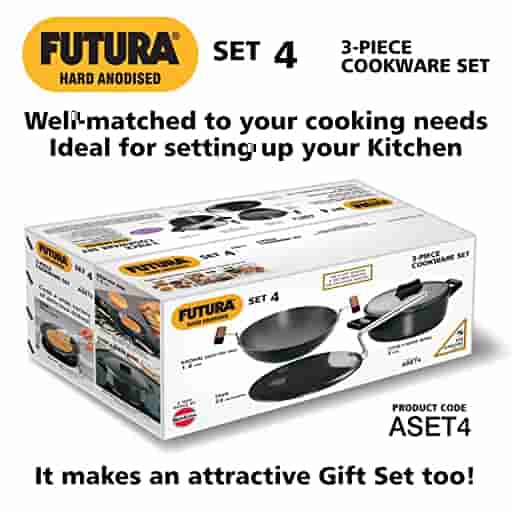 Hawkins ASET4 Futura Hard Anodised Cookware Set (Tava,Bowl and Fry Pan)