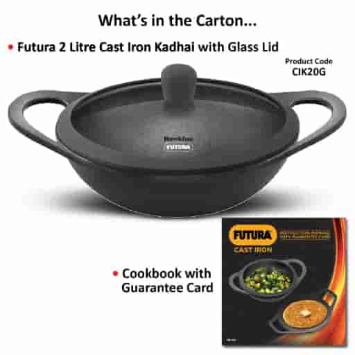 Hawkins Futura 2L Cast Iron Nonstick Kadai with Glass Lid