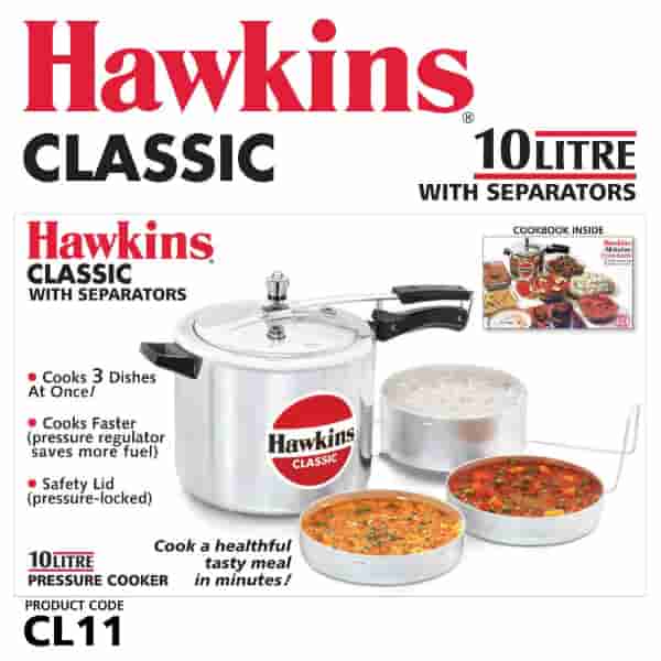 Hawkins Classic 10L Aluminum Pressure Cooker with Separators