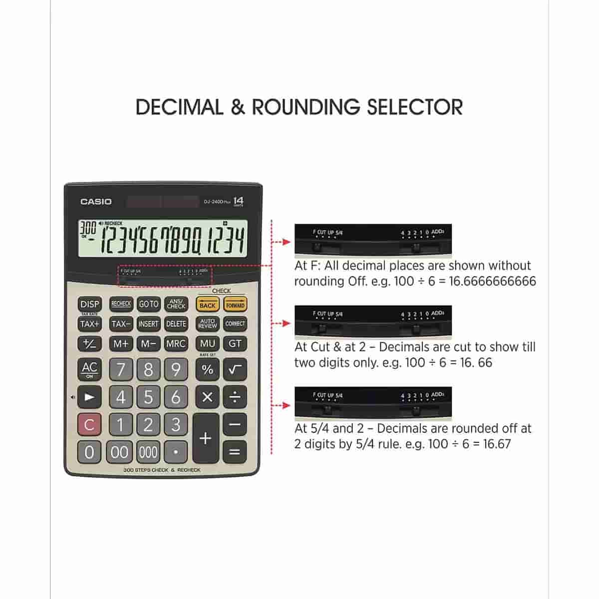Casio DJ-240D Plus Premium Desktop 14 Digit Bigger Screen Calculator