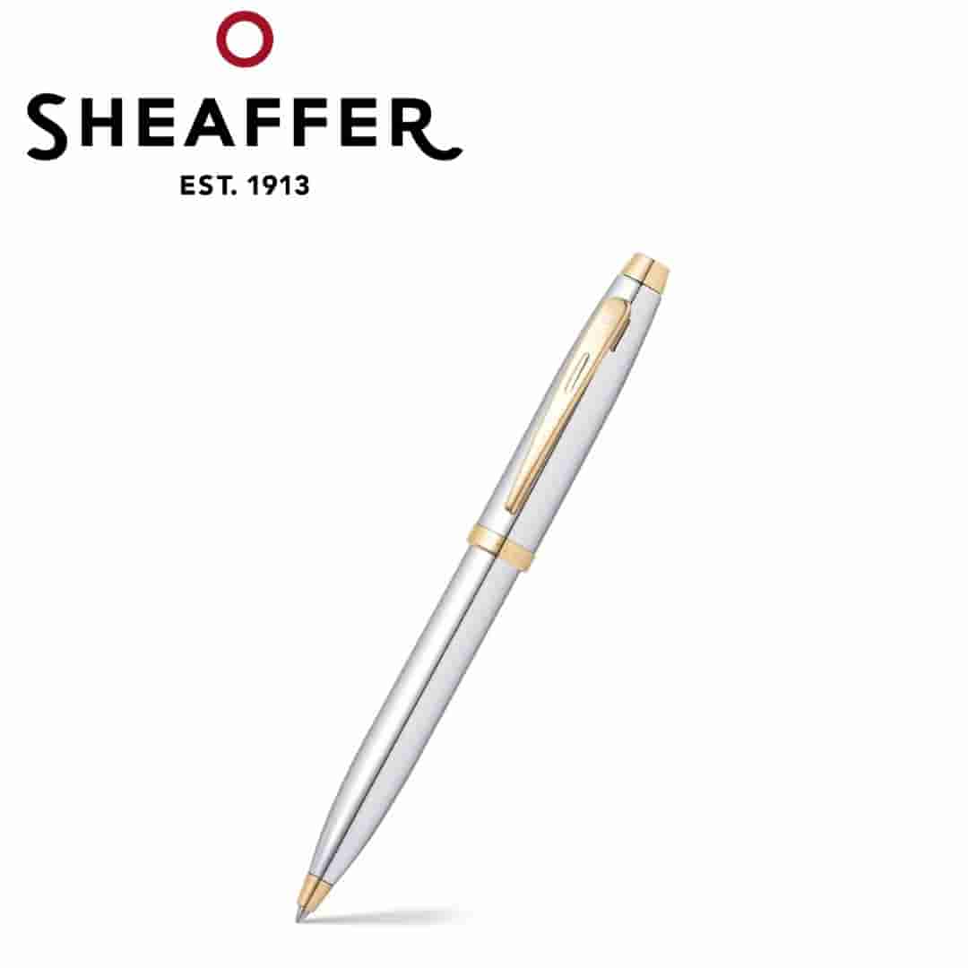 PEN SHEAFFER 100 E9340 BRIGHT CHROME WITH GOLD TONE TRIM M FP