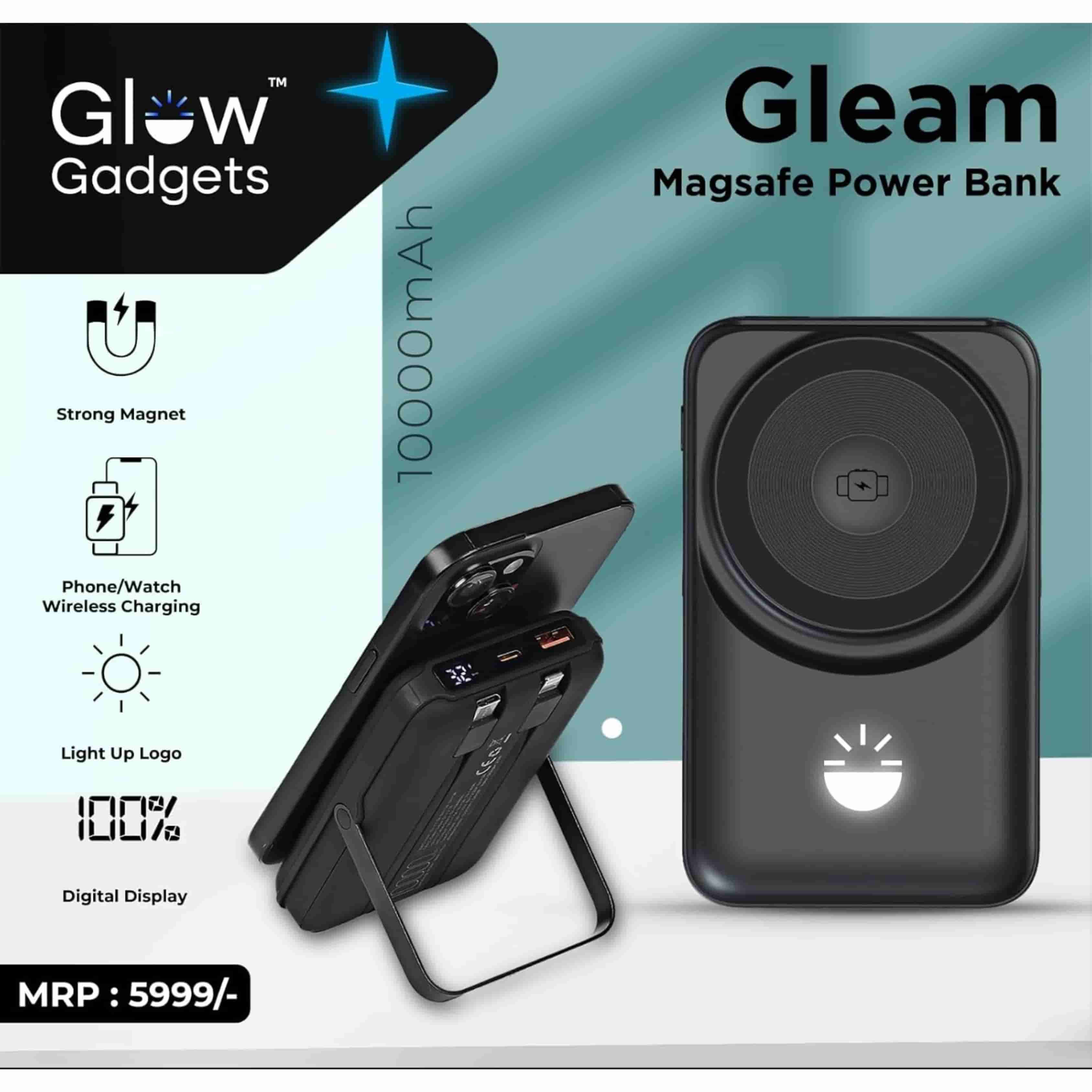 Glow Gadgets Gleam 10000mAh Magsafe Power Bank - Extra Large Capacity, Fast Charging, Durable ABS Material � Portable Charging Solution for Phones, Tablets