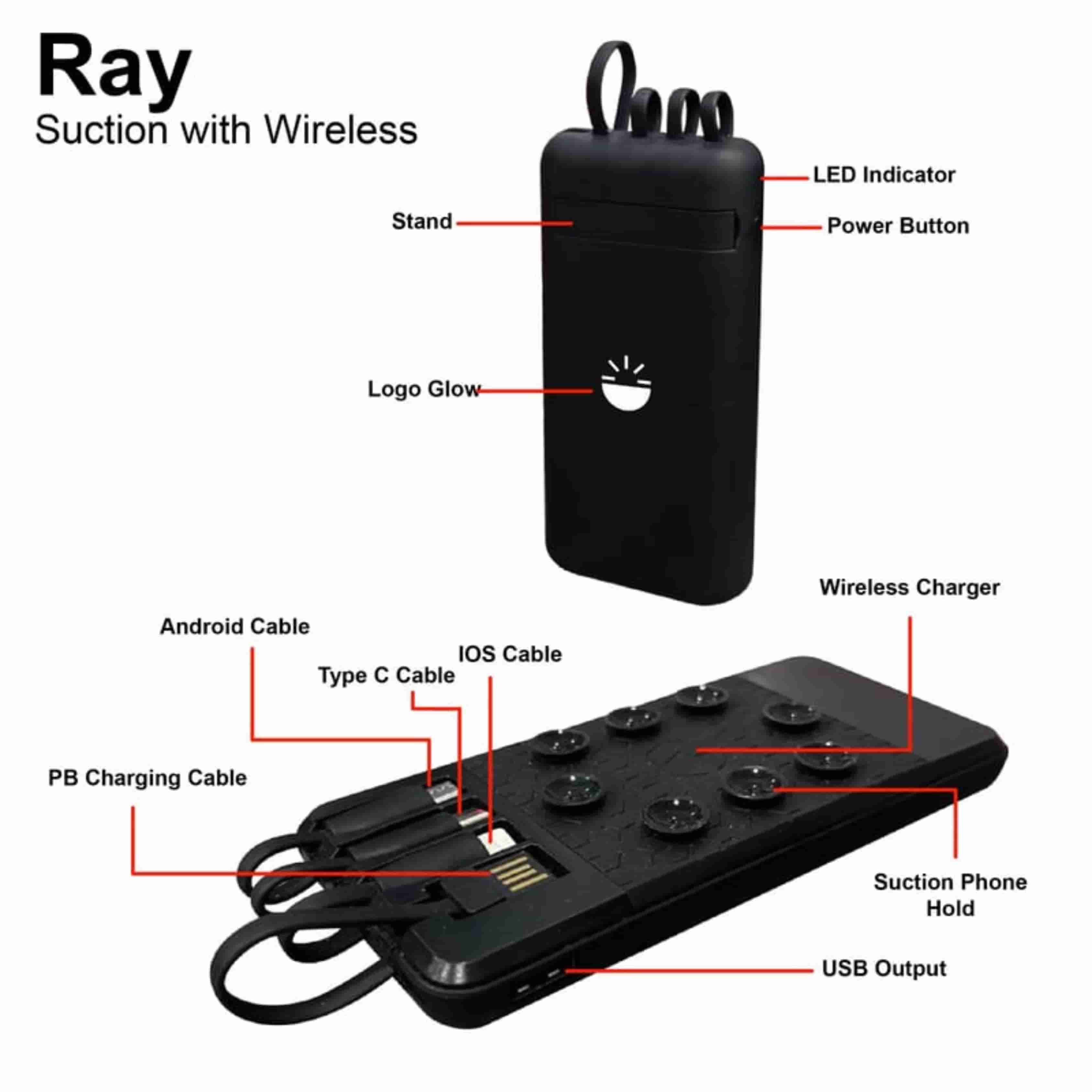Glow Gadgets Ray 10000 mAh Suction With Wireless Powerbank