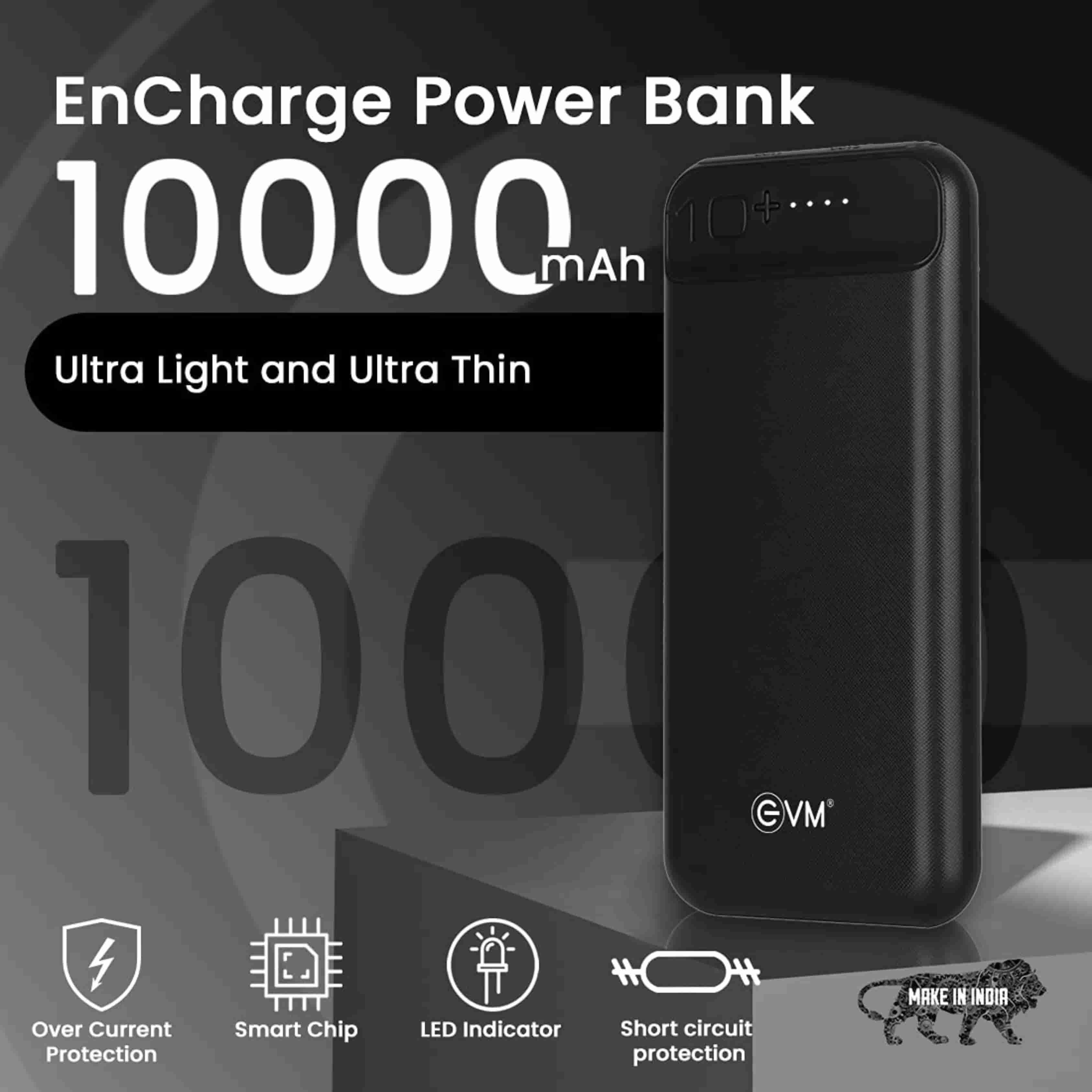 EVM Encharge Power Bank 10000mAh - Compact Power with Dual USB Output Ports