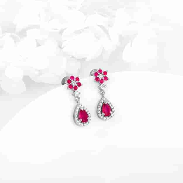 Silver Pink Flower Mini Drop Earrings