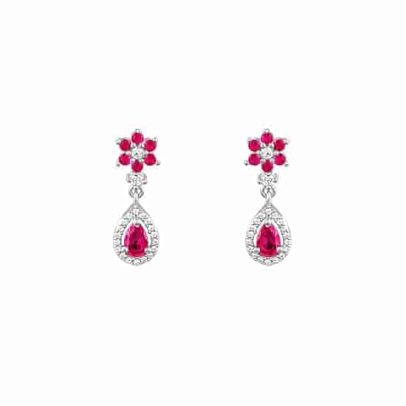 Silver Pink Flower Mini Drop Earrings