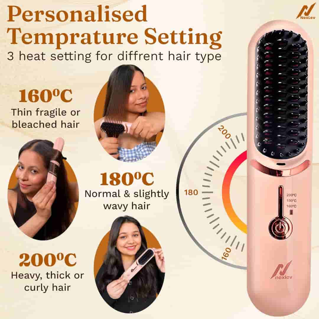 NexLev Ionic Cordless Hair Straightener Brush HSB-04