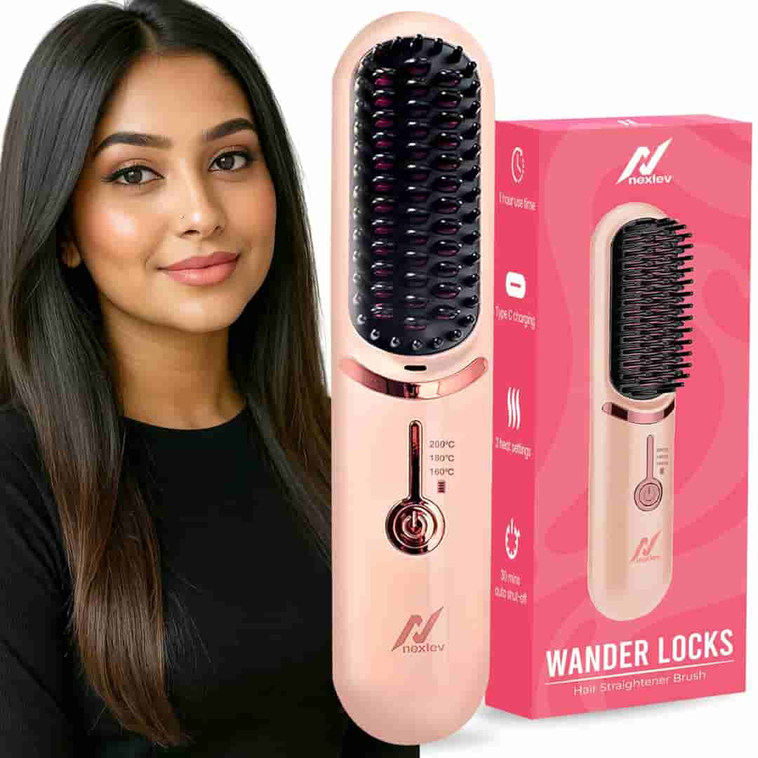 NexLev Ionic Cordless Hair Straightener Brush HSB-04