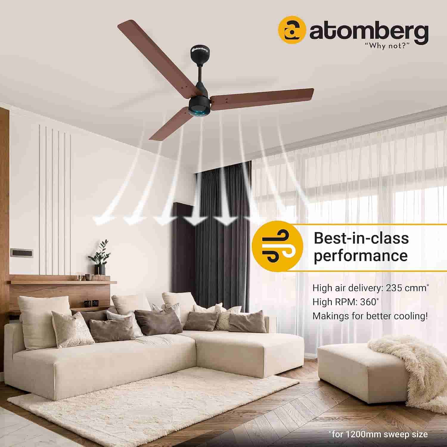 atomberg Renesa 1200mm BLDC Ceiling Fan with Remote Control (Brown & Black)