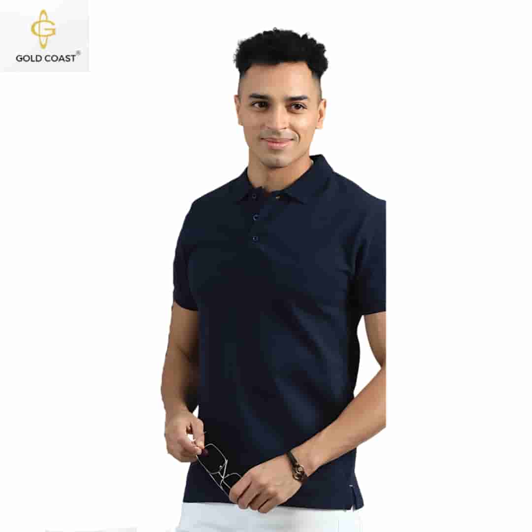 Gold Coast Jacquard Cotton Polo T-Shirt - Navy Blue