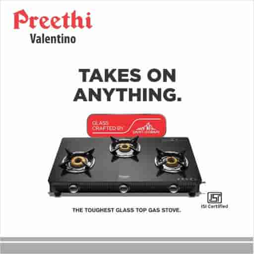 Preethi Saint Gobain Valentino 3 Burner Gas Stove
