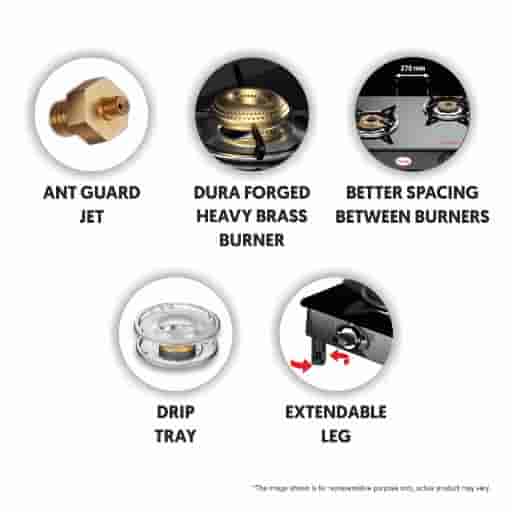 Preethi Saint Gobain Valentino 3 Burner Gas Stove