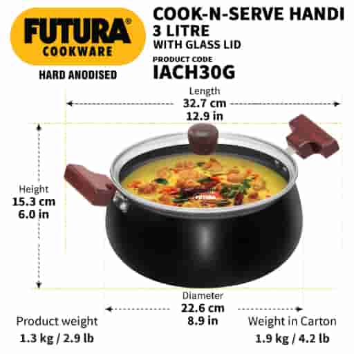 Hawkins Futura 3 Litre Cook n Serve Induction Handi With Glass Lid