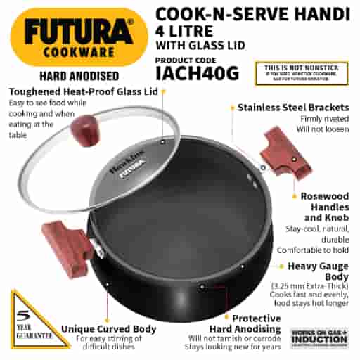 Hawkins Futura 4 Litre Cook n Serve Induction Handi With Glass Lid