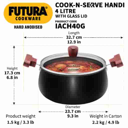 Hawkins Futura 4 Litre Cook n Serve Induction Handi With Glass Lid