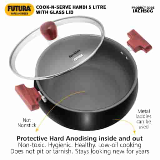 Hawkins Futura 5 Litre Cook n Serve Induction Handi With Glass Lid