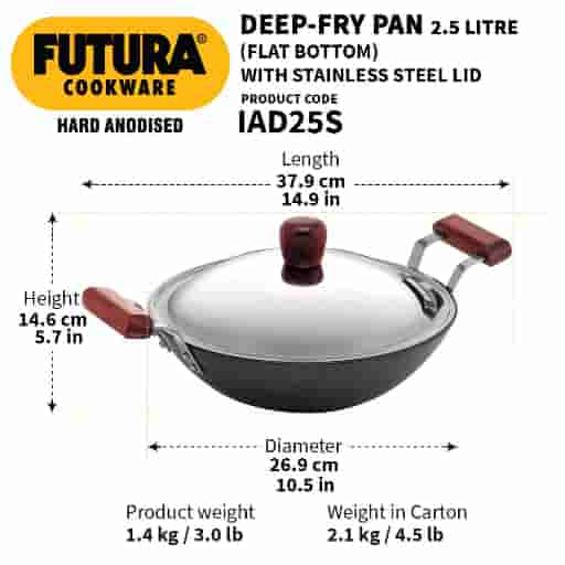 Hawkins Futura 2.5L Hard Anodised Induction Kadai with Stainless Steel Lid