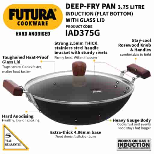 Hawkins Futura 3.75L Hard Anodised Kadhai with Glass Lid