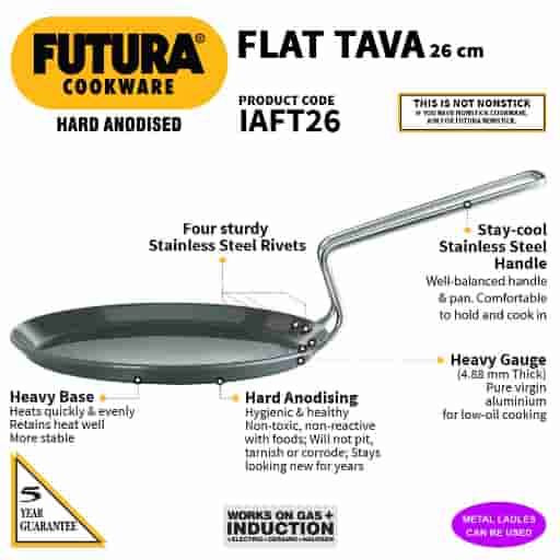 Hawkins Futura 26 cm Hard Anodised Induction Tawa with Stainless Steel Handle