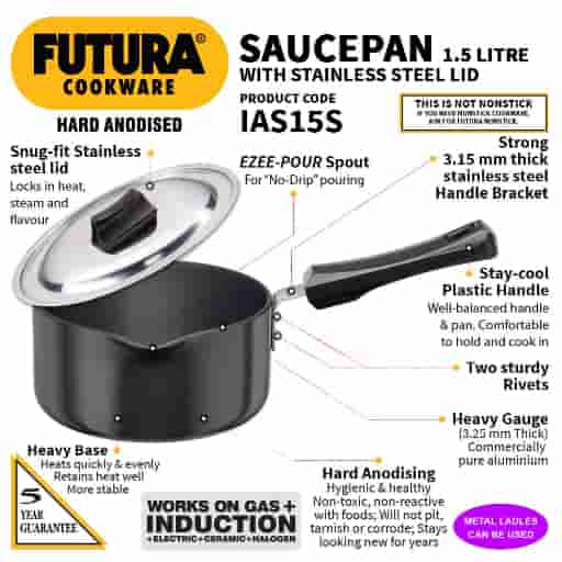 Hawkins Futura 1.5L Hard Anodised Induction Sauce Pan With Stainless Steel Lid