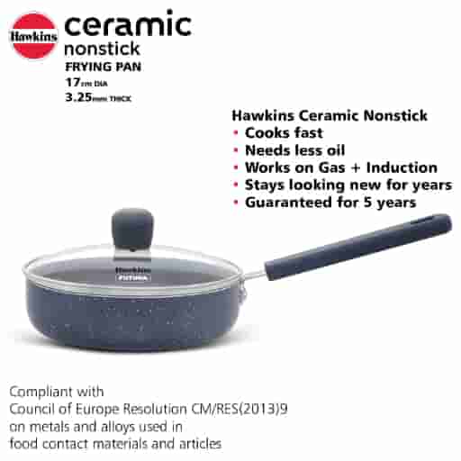 Hawkins Ceramic Nonstick 17cm Induction Fry Pan With Glass Lid