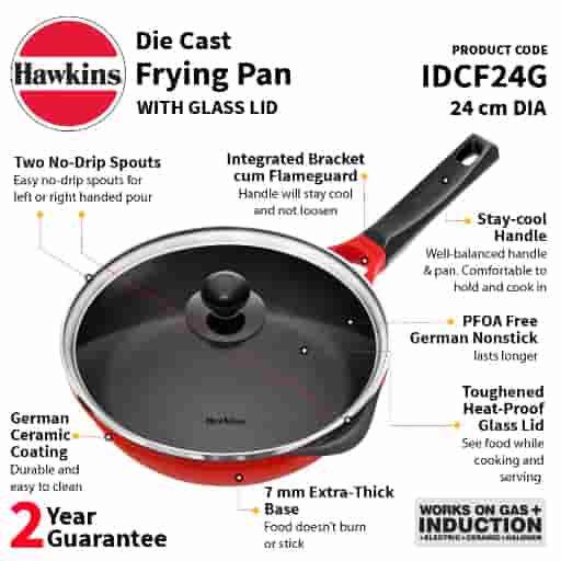 Hawkins 24cm Die Cast Non Stick Ceramic Coated Induction Frying Pan With Glass Lid