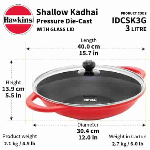 Hawkins 3L Die Cast Ceramic Coated Induction Shallow Kadhai With