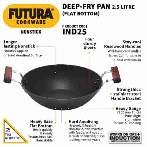 Hawkins Futura 2.5L Non Stick Flat Bottom Induction Kadhai