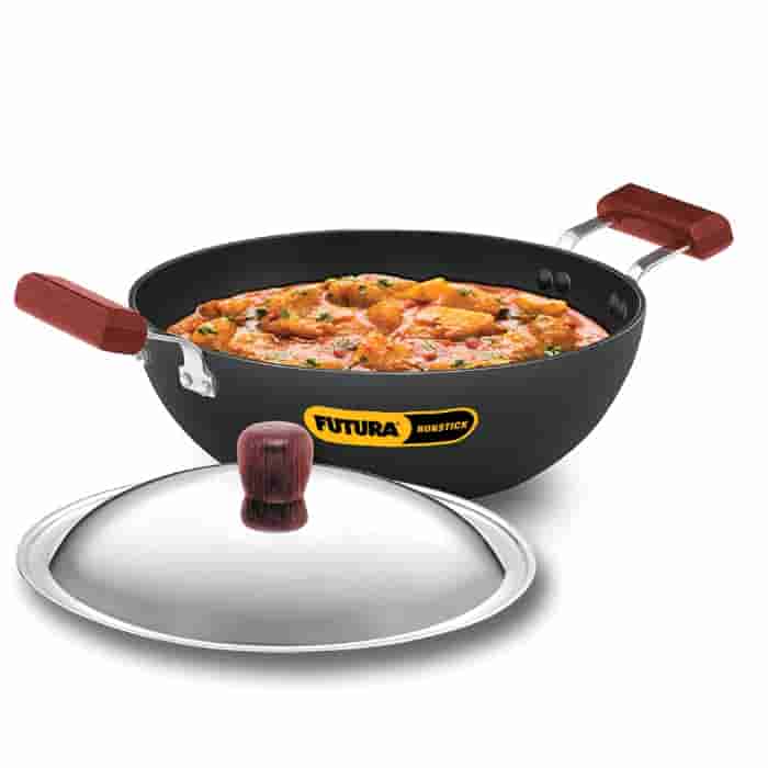 Hawkins Futura 3.5L Non Stick Flat Bottom Induction Kadhai With Stainless Steel Lid