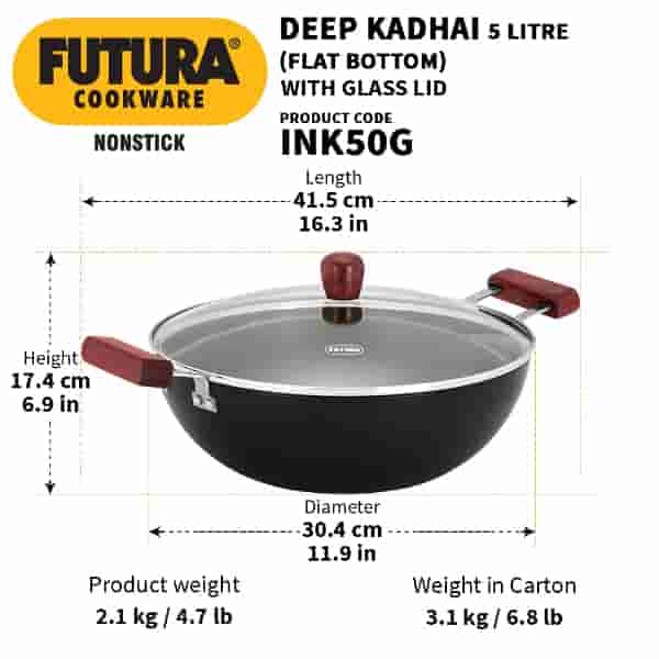 Hawkins Futura 5 Litre Deep Kadhai with Glass Lid