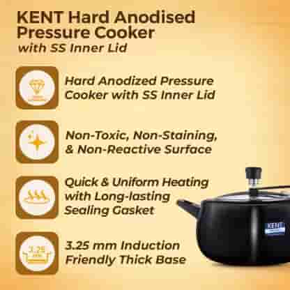 KENT 18019 Hard Anodized Pressure Cooker SS Inner Lid 5 Ltr