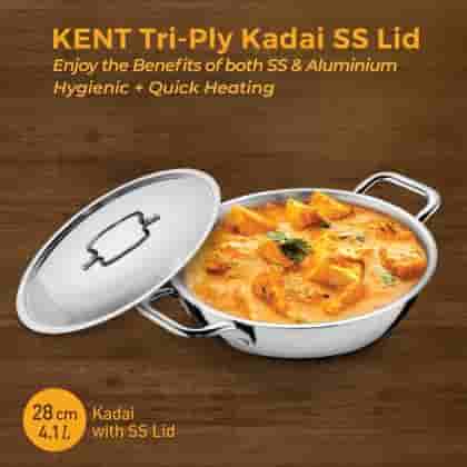 KENT 18023 Tri-Ply Kadai with SS Lid 28cm
