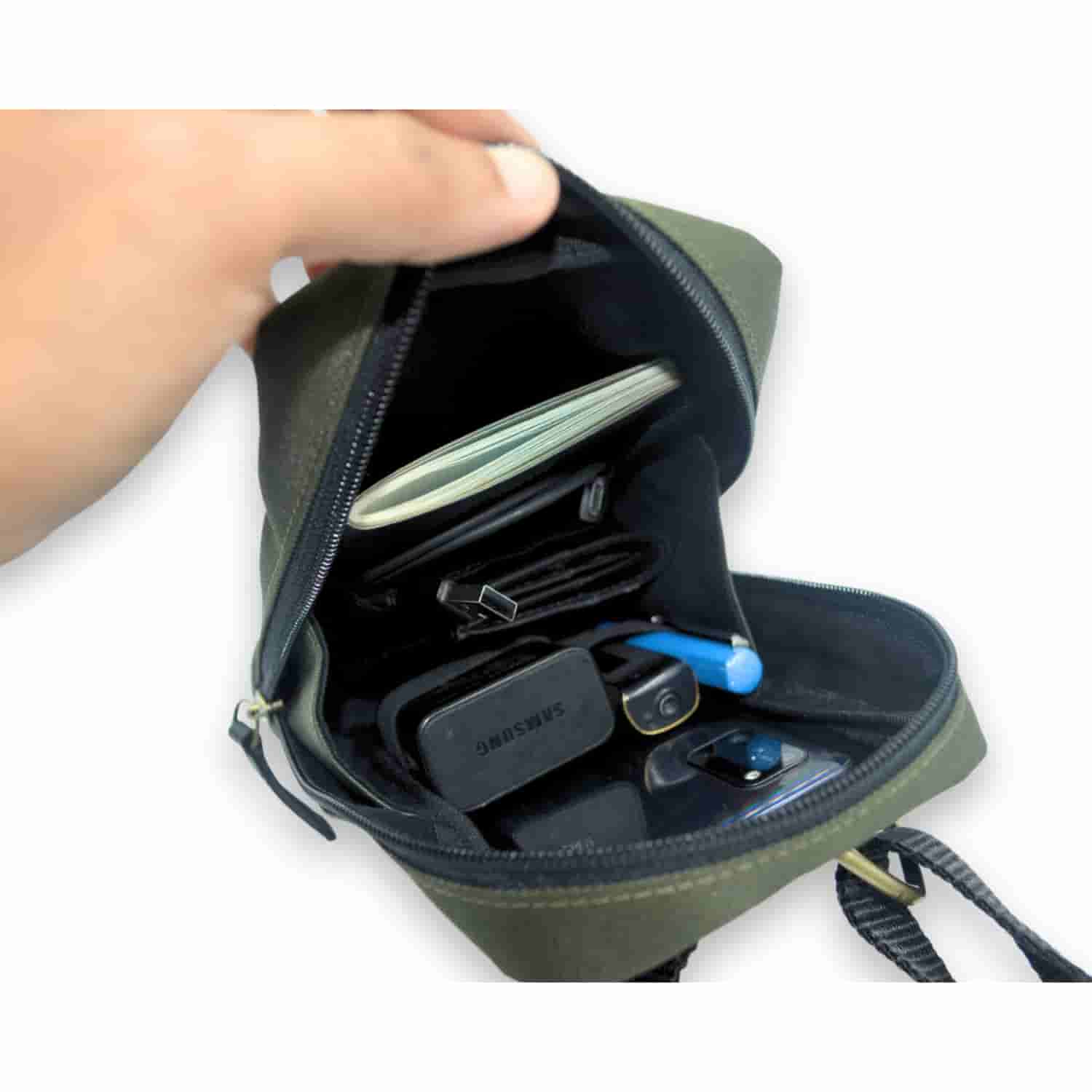 Leather Chef City Sling Bag Olive