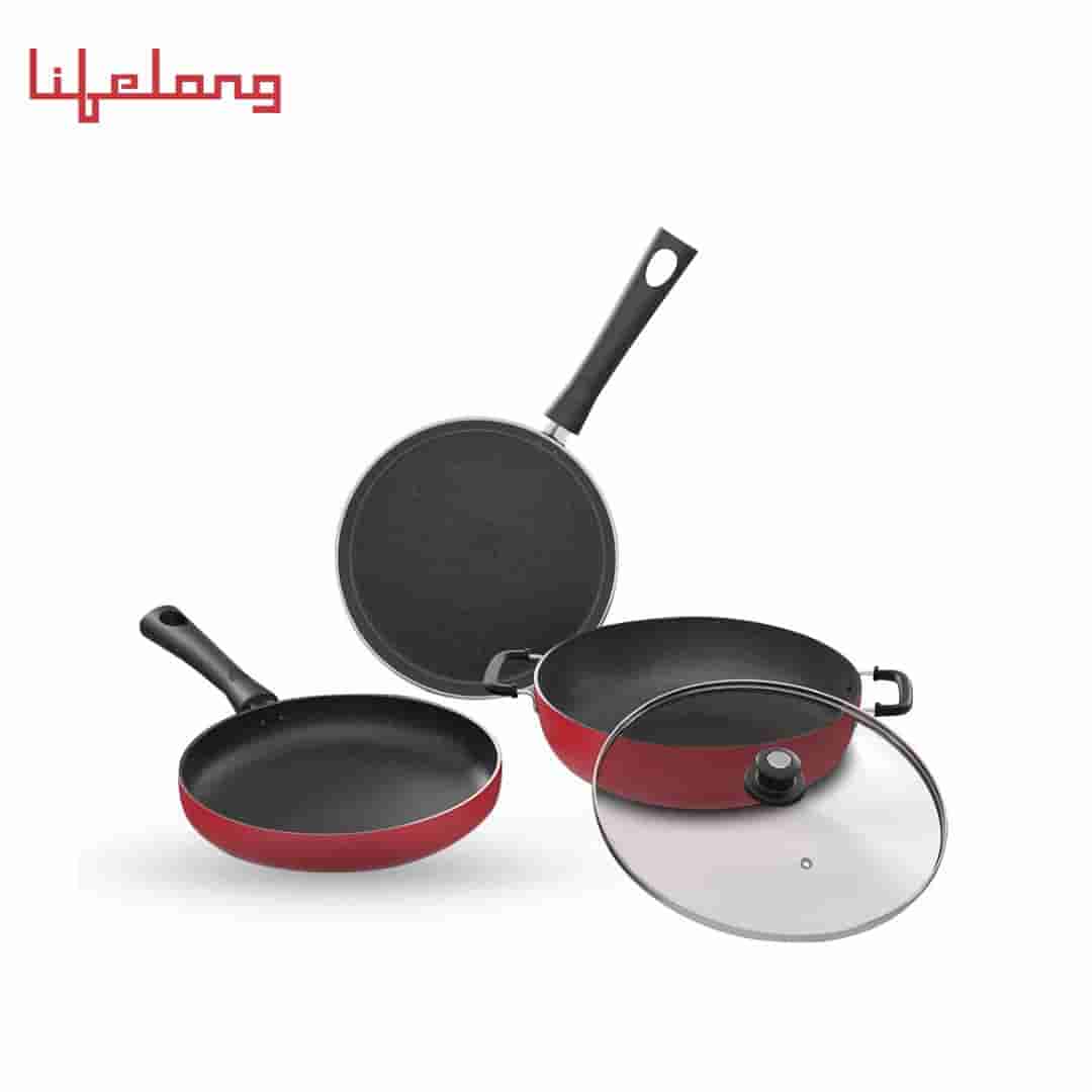 Lifelong Induction Base Non Stick Aluminium Cookware Set of 3