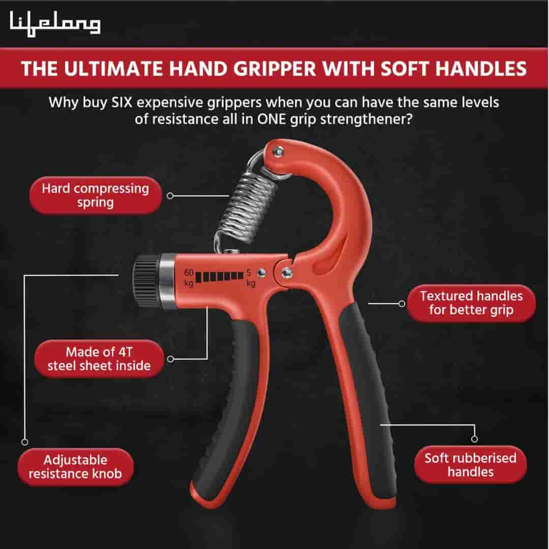 Lifelong Adjustable Hand Grip Strengthener, Hand Gripper for Men & Women Black