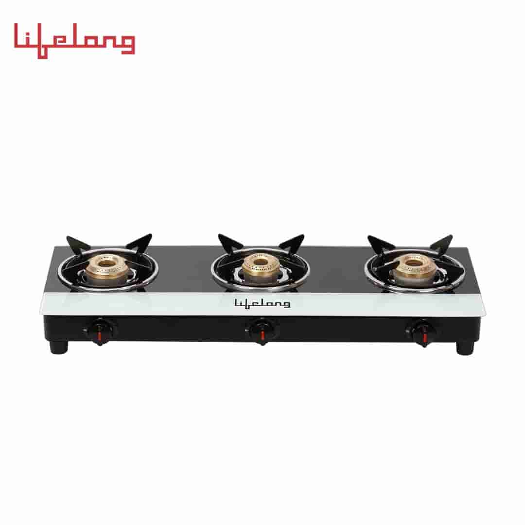 Lifelong  Automatic Ignition 3 Burner Gas Stove with Toughened Glass